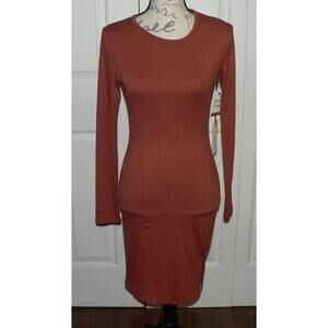 Leith Women's Easy Fit Long‎ Sleeve Minidress Rust Clay X-Small MSRP $45